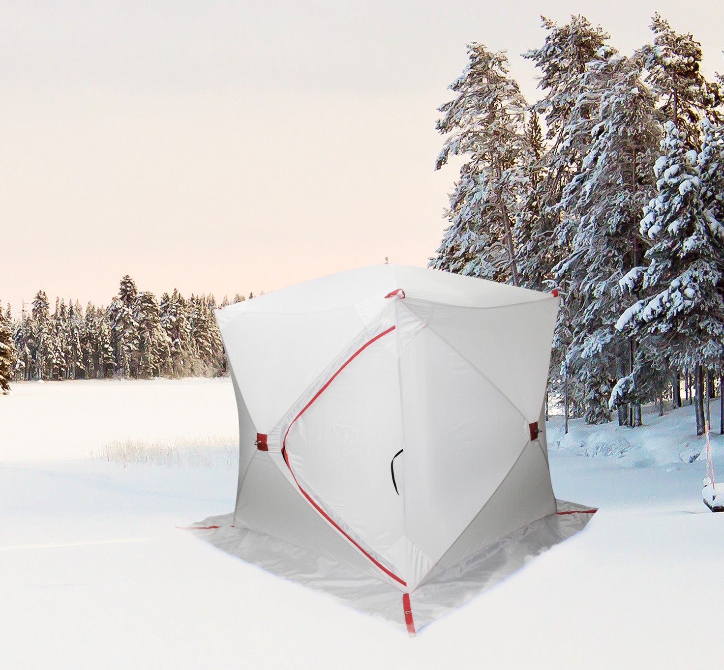 Палатка "Зима-2" UREX для зимней рыбалки с автоматическим каркасом , с внешней и внутренней снегозащитными юбками.